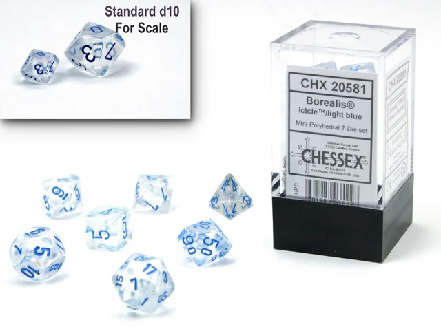Chessex Borealis Mini Polyhedral Icicle / Light Blue Luminary 7-Die Set