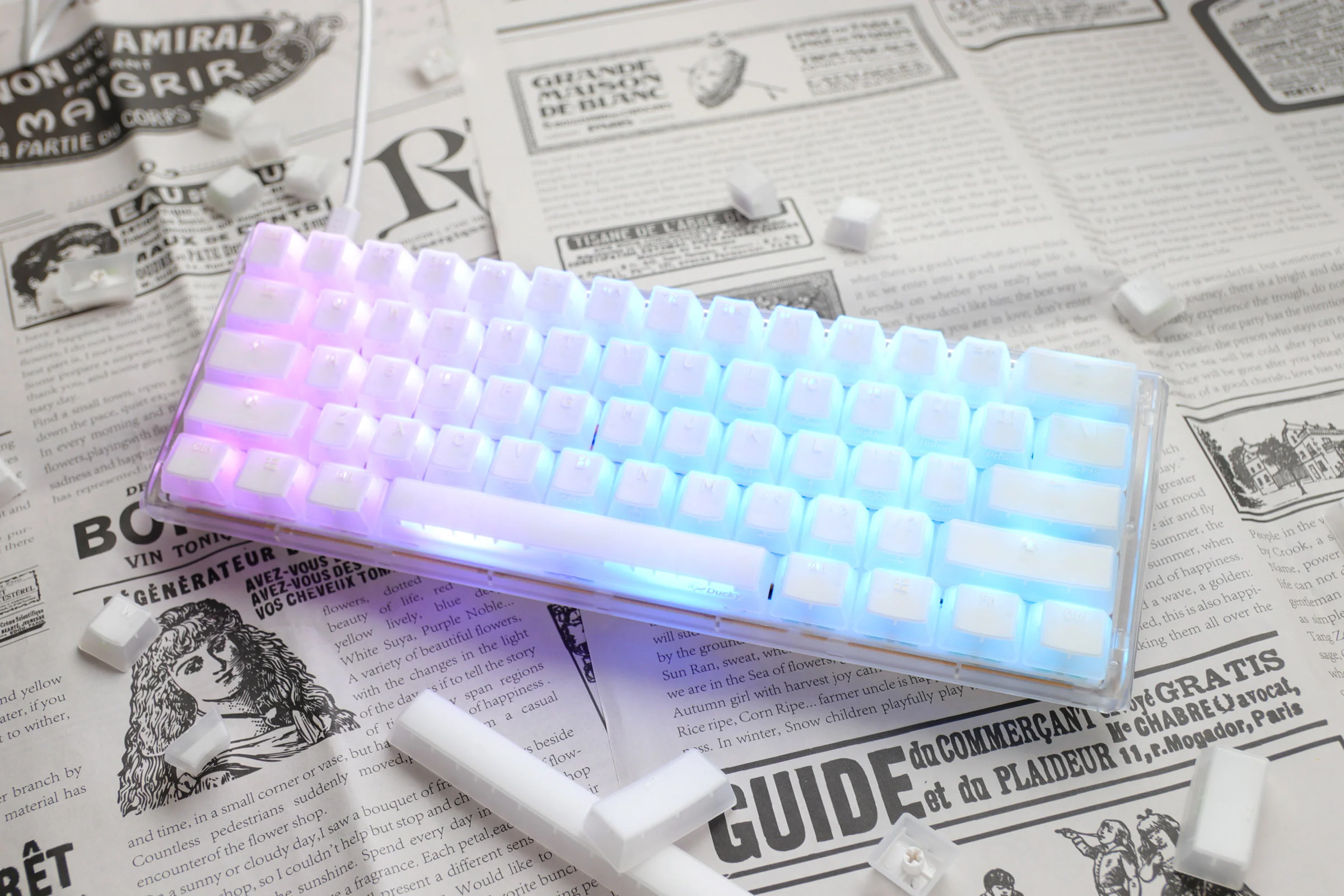 Ducky One 3 Mini Aura Clear White 60% Hotswap RGB LED Double Shot ABS Mechanical Keyboard - Image 9