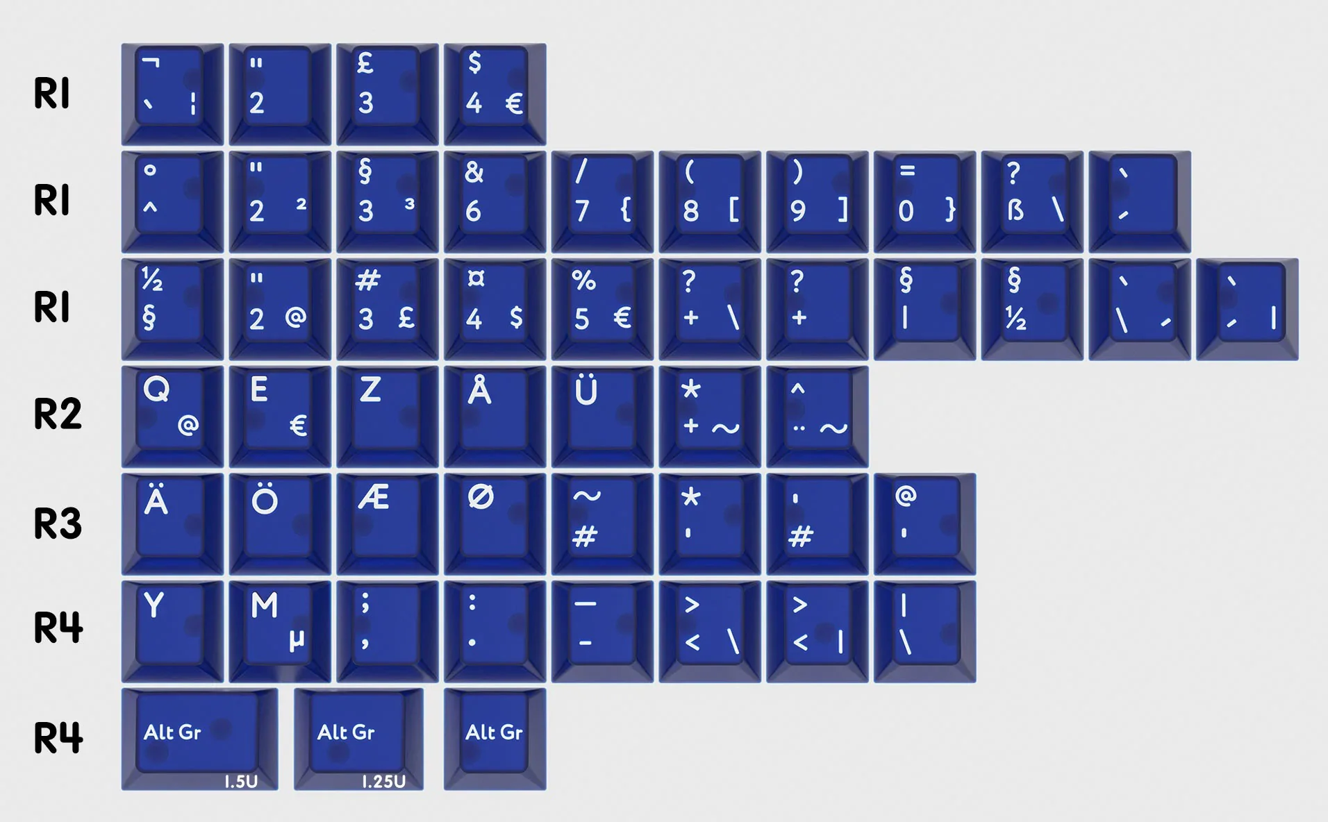 KBDFans PBTfans Klein Blue International Kit Translucent 51 Key Cherry Profile Double Shot ABS Add-on Keycap Set
