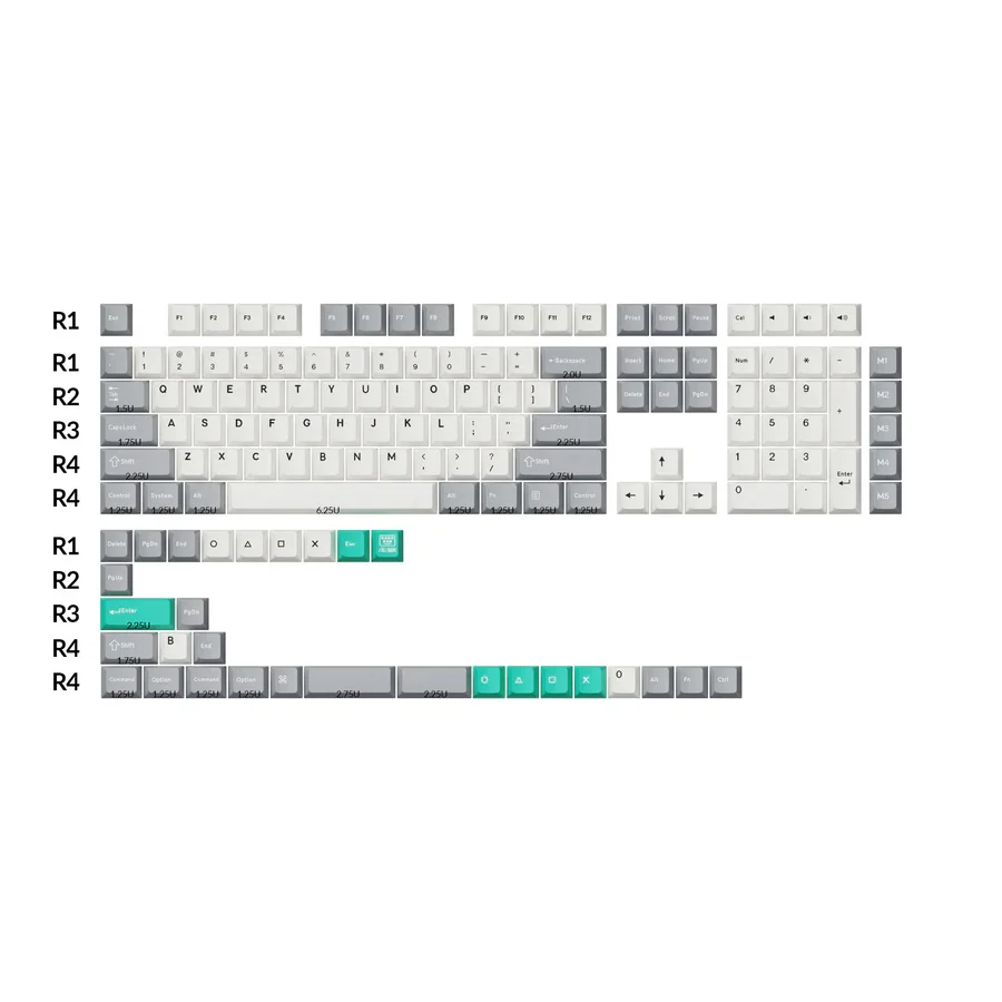 Keychron Grey / White / Mint 143 Key Cherry Profile Double Shot PBT Keycap Set - Image 2