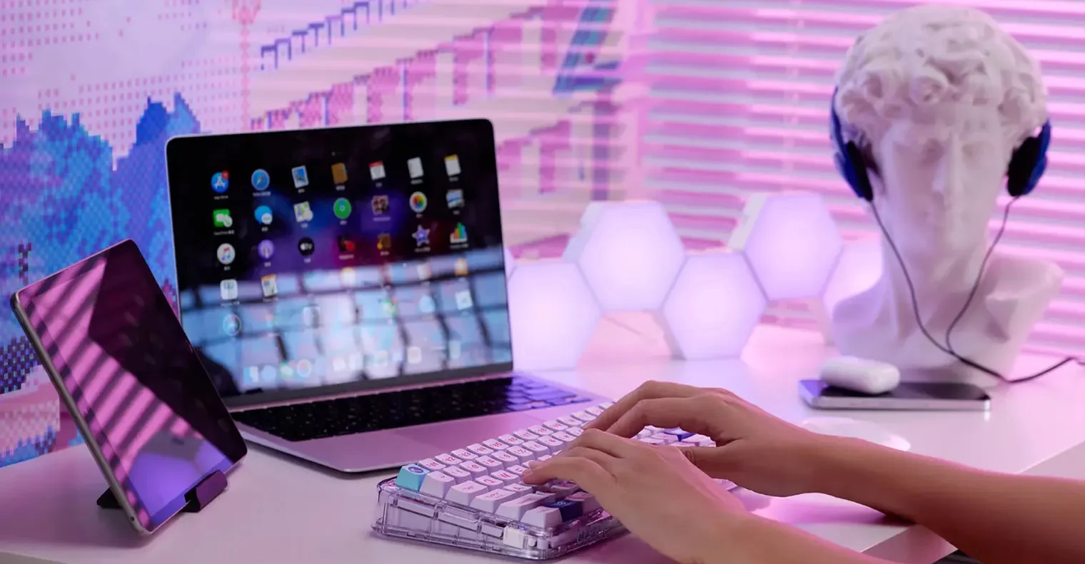 MelGeek Mojo84 Vaporwave 75% Hotswap Wireless RGB Mechanical Keyboard - Image 10