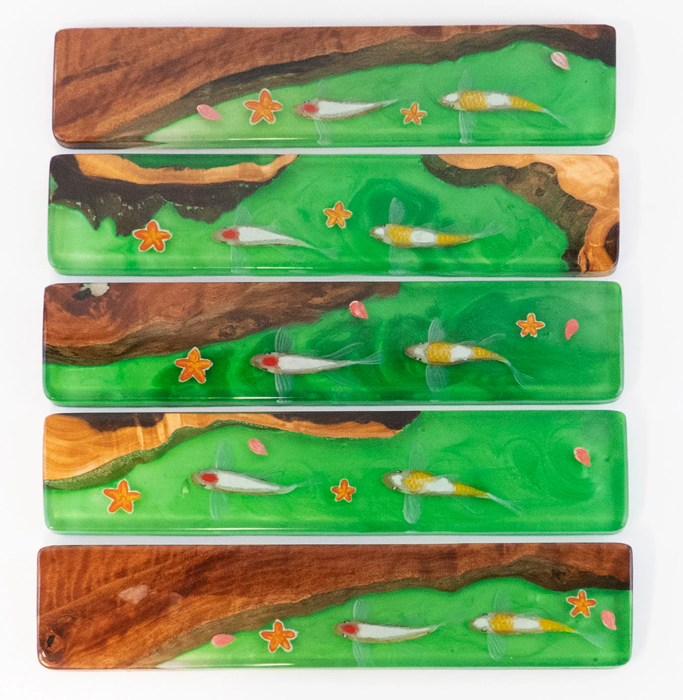 Resixteen Green Koi Handcrafted Artisan Wrist Rest Wood & Resin TKL