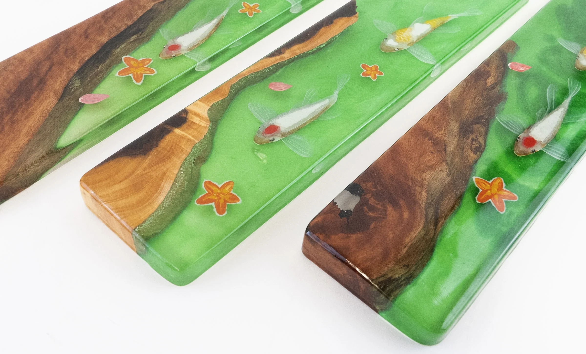Resixteen Green Koi Handcrafted Artisan Wrist Rest Wood & Resin TKL - Image 3