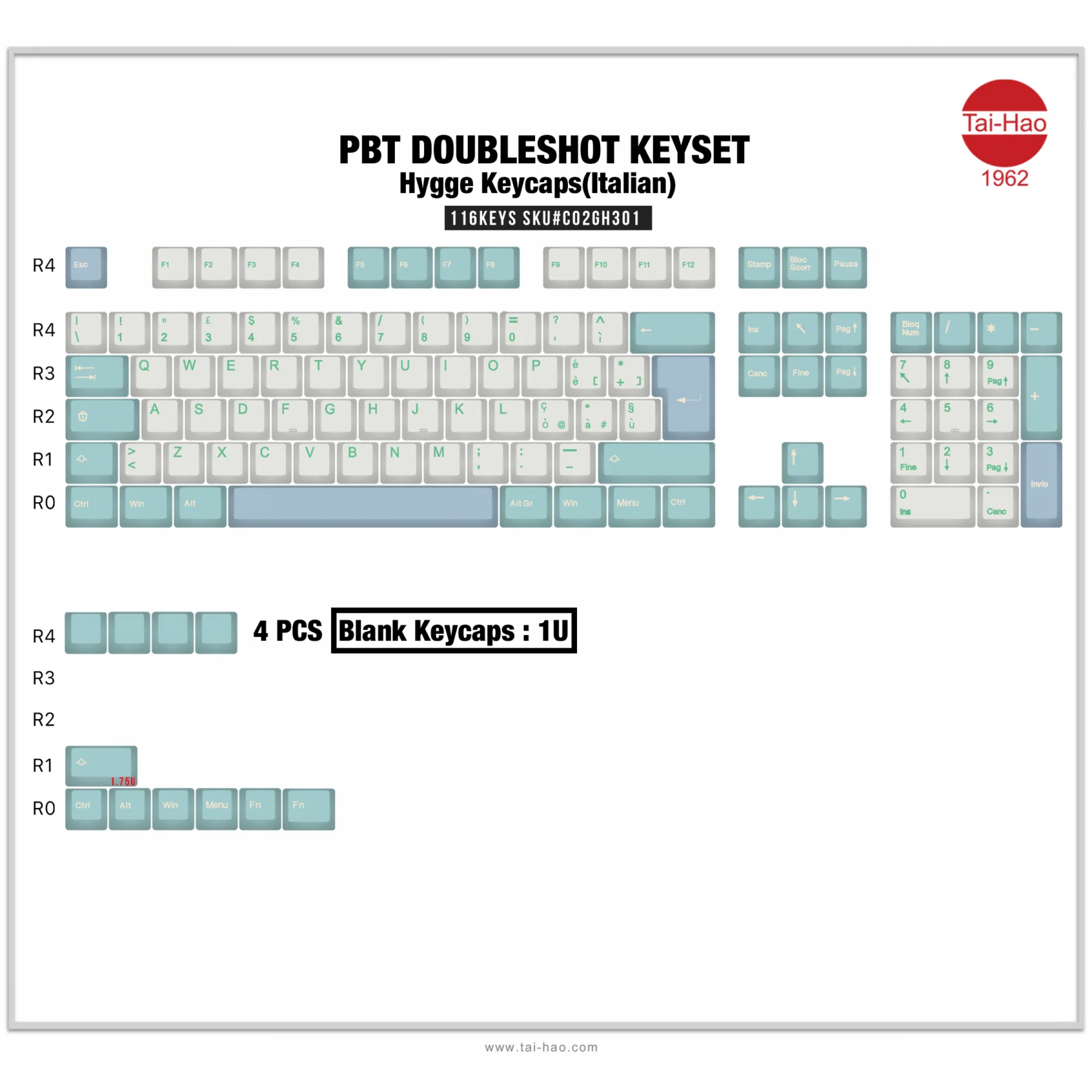 Tai-Hao Hygge Italian ISO 116 Key OEM Profile PBT Double Shot Keycap Set - Image 10