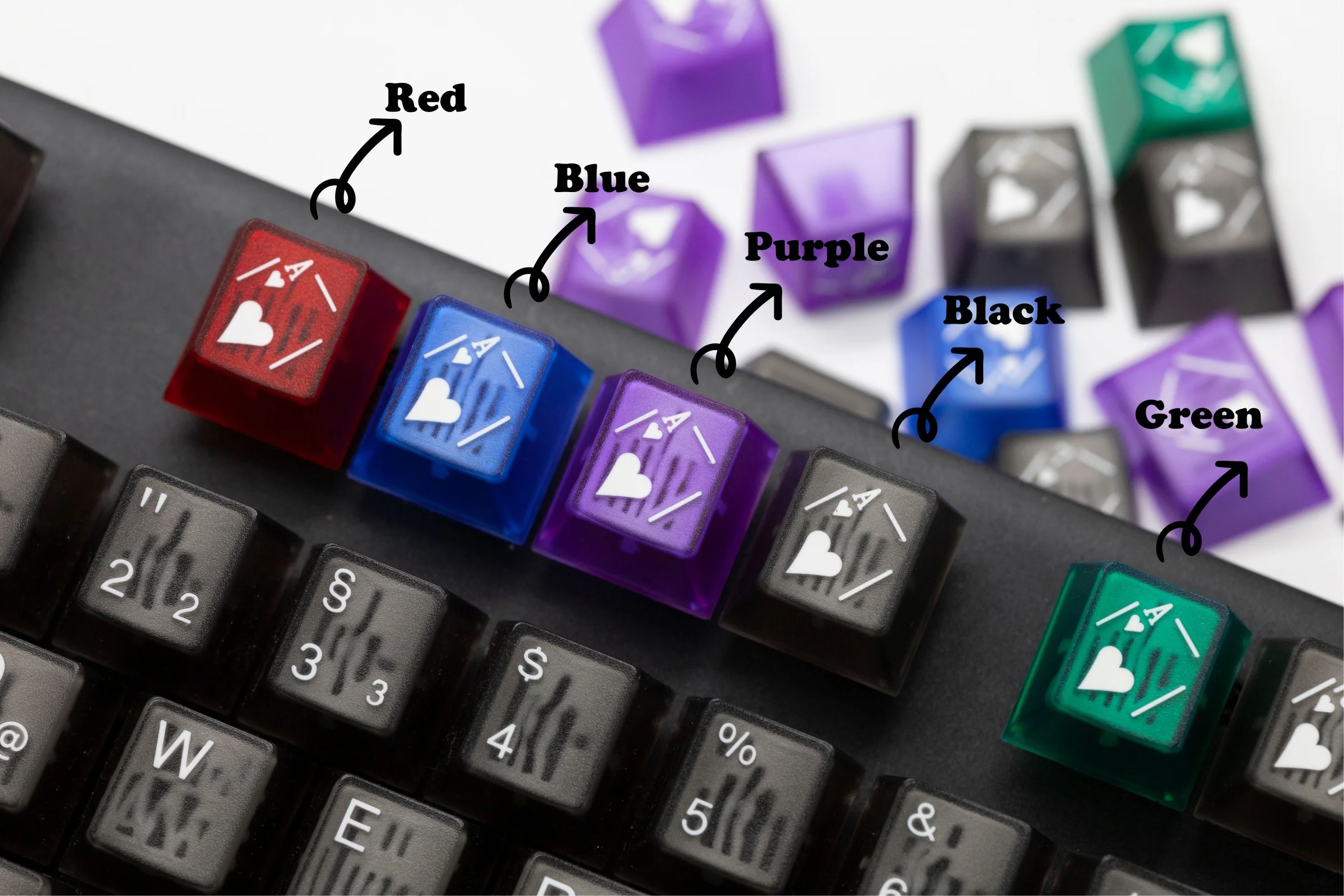 Tai-Hao Red Playing Cards 16-Key Cubic Profile Double Shot ABS Translucent Keycap Set - Image 3