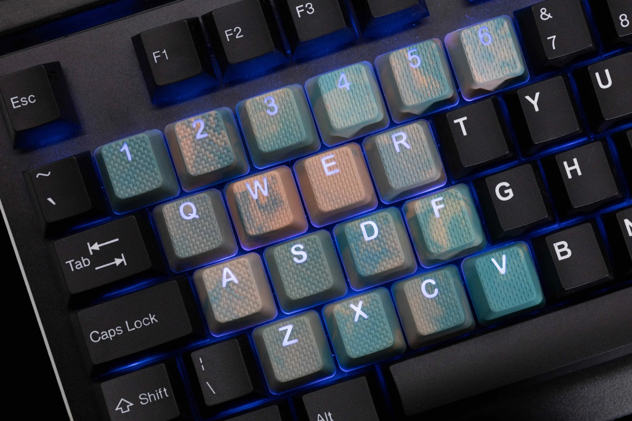 Tai-Hao Green & Peach Camo 23 Key OEM Profile TPR Rubberized Gaming Backlit Keycap Set - Image 3