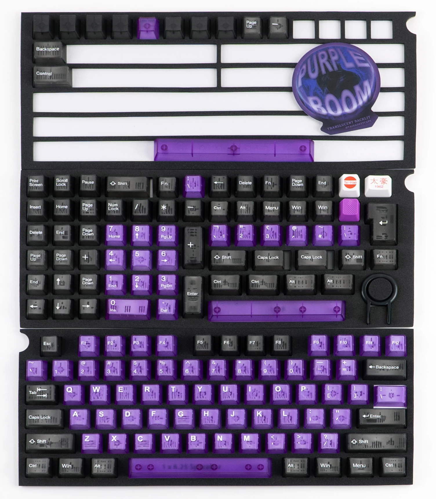 Tai-Hao Purple Boom 152 Key Cubic Profile Double Shot ABS Translucent Keycap Set - Image 2