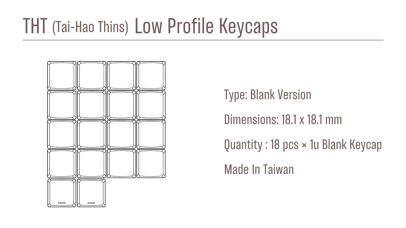 Tai-Hao White THT Blank 18 Key PBT Low Profile Keycap Set - Image 2