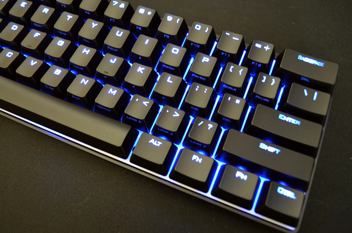 Vortex POK3R Black Aluminum 60% Blue LED Double Shot PBT Mechanical Keyboard - Image 3