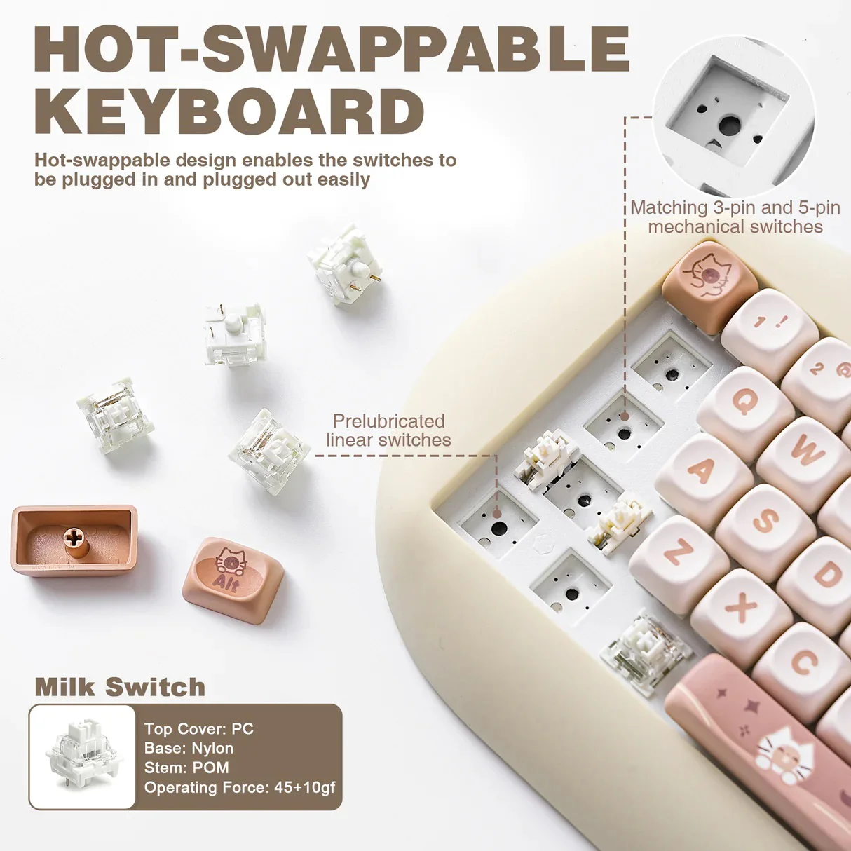 Yunzii C68 Cat Silicone 65% Hotswap Bluetooth + 2.4 GHz. RGB Mechanical Keyboard - Image 14