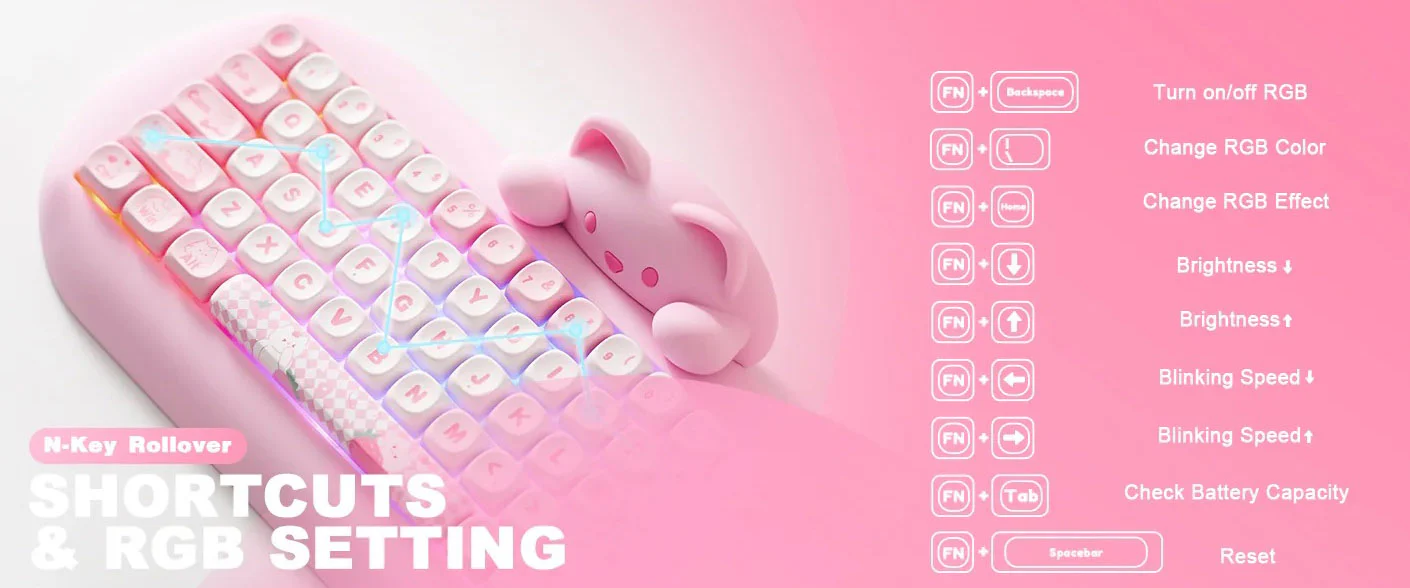 Yunzii C68 Cat Silicone 65% Hotswap Bluetooth + 2.4 GHz. RGB Mechanical Keyboard - Image 6